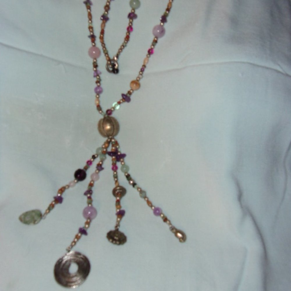 Beaded Multicolor long Tassel Necklace with ornaments/stones.